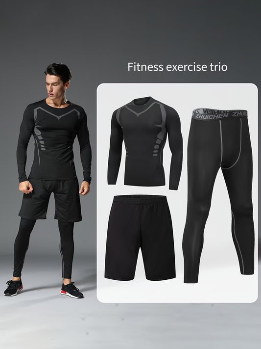 Men's sportswear for running and gym, tight-fitting spring quick-dry gear perfect for morning and night training in spring and autumn seasons.