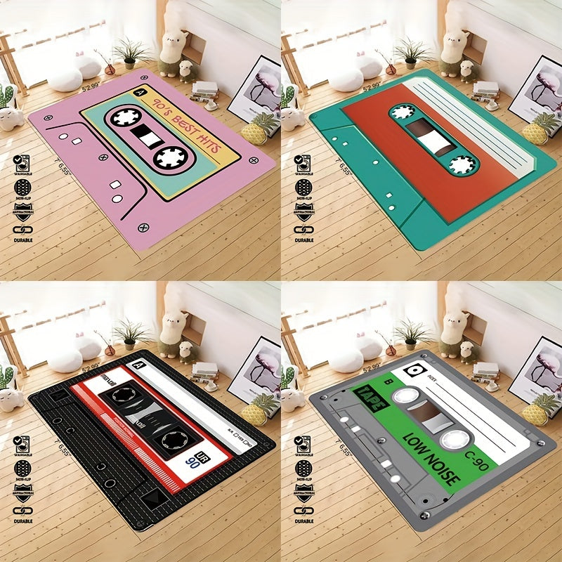 Retro Cassette Tape Inspired Door Mat - Vibrant, Anti-Slip & Stain-Resistant Kitchen Rug for Home Styling, Entryway, and Doorway