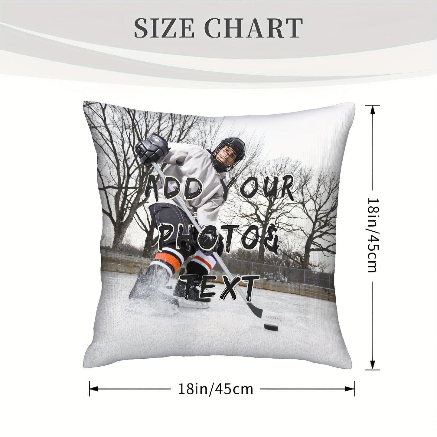 Personalized Ice Hockey Player Photo Pillow Cover, 45.72x45.72 cm, Soft Plush Pillow for Valentine's Day, Christmas, Thanksgiving, Anniversary, Single-Sided Design, Insert not included - Mixed Colors