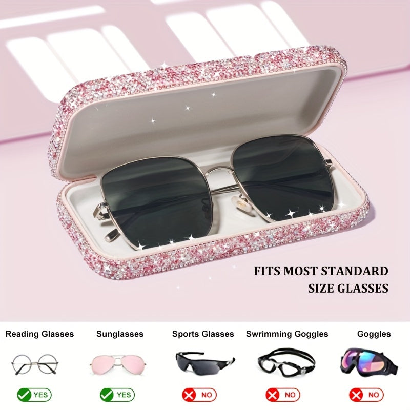 1 Piece of Sparkling Rhinestone Eyeglass Case, Plastic Glasses and Reading Glasses Holder, Eye-catching Storage Organizer Box for Eyewear