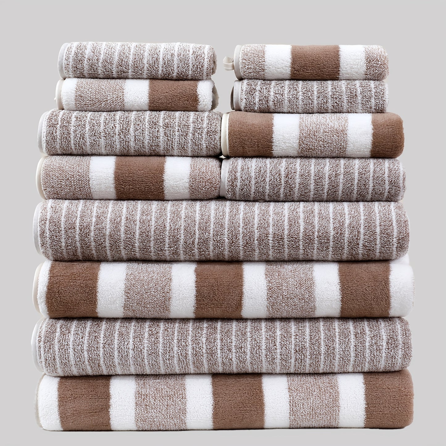 Set of 12 soft and thick microfiber towels ideal for home bathroom, quick-dry absorbent, 85% polyester, 15% nylon, 300gsm, woven wash cloths.