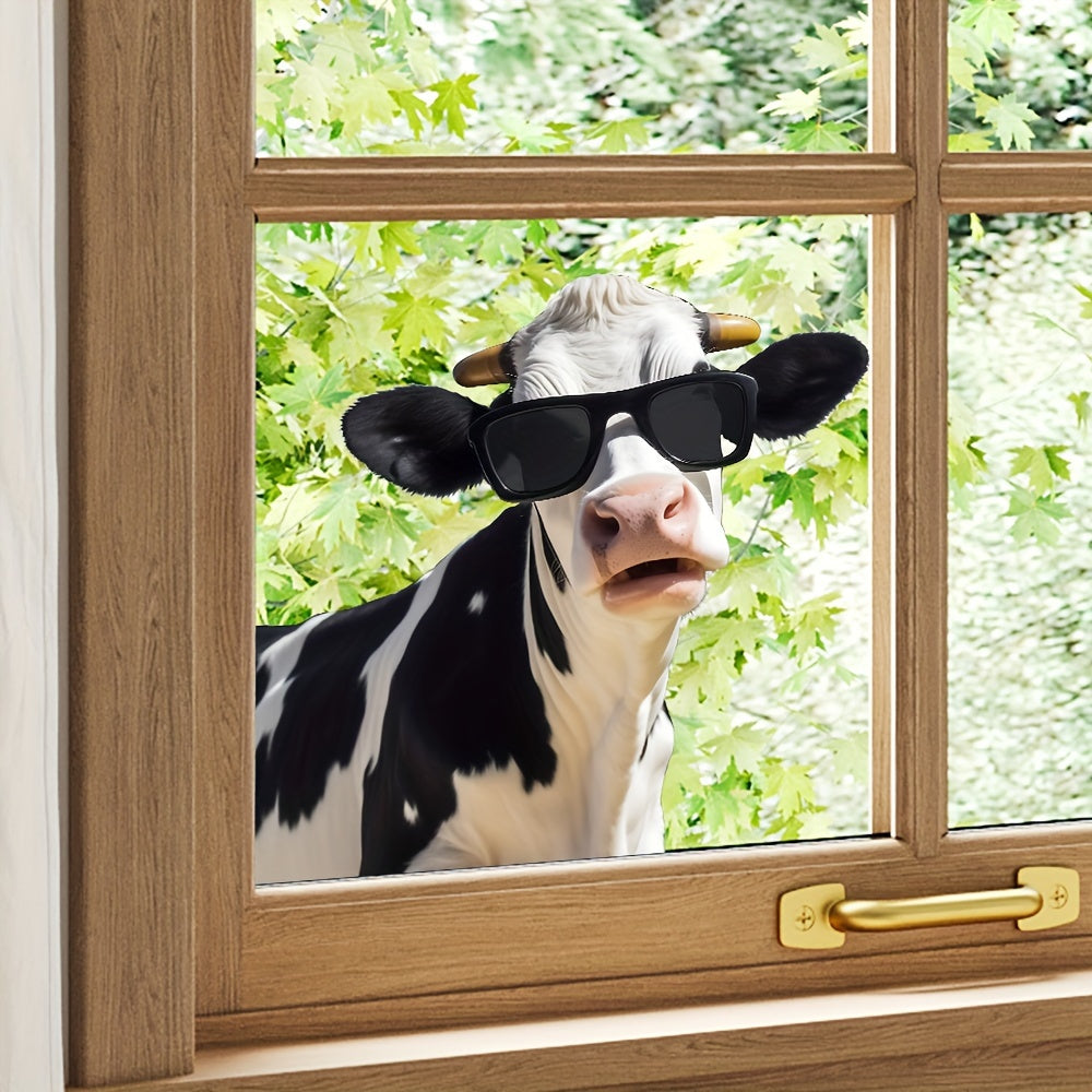 Stylish Black & White Cow Print Window Cling - Water-resistant, Easy-to-apply Animal Sticker for Living Room, Kitchen, and Home Decoration