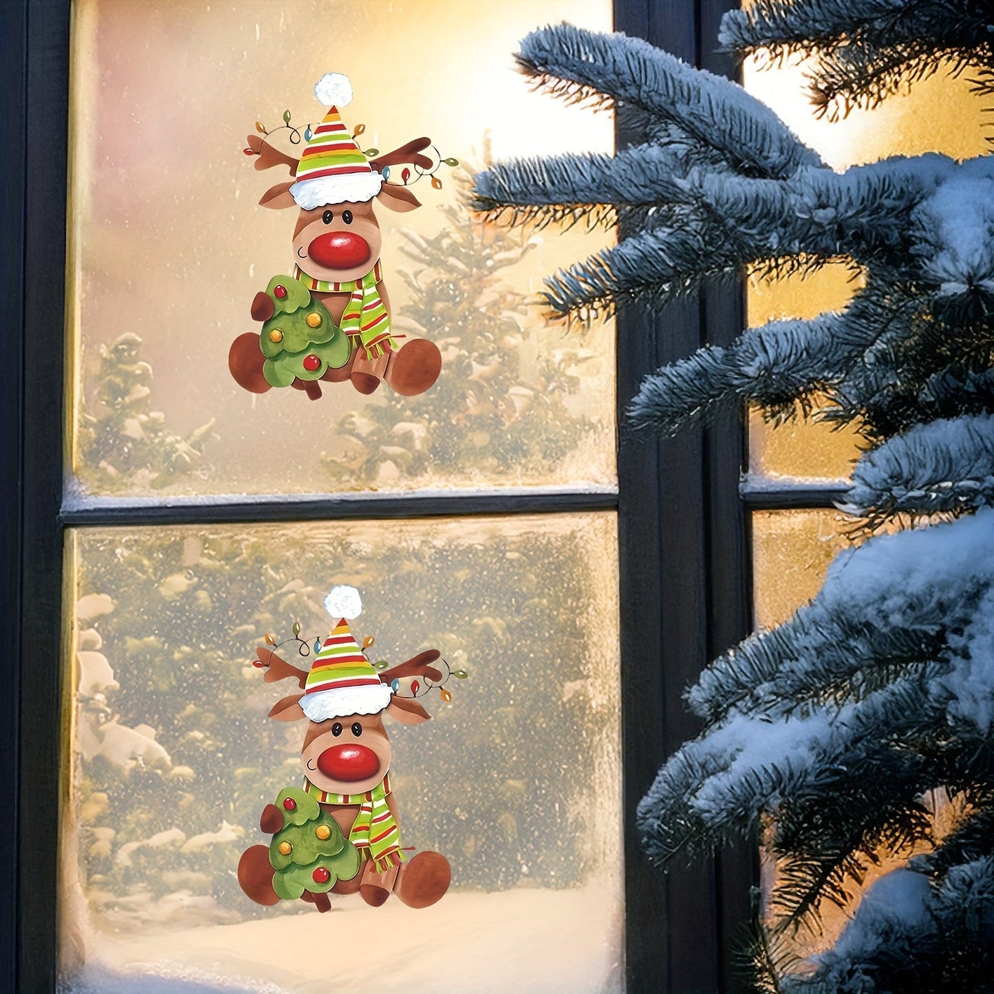 Transform your space with this glamorous 1PC High-Gloss PVC Christmas Window Sticker featuring a self-adhesive Reindeer and Snowman design embellished with glitter. This single-use vinyl decal is perfect for adding a touch of holiday cheer to your home