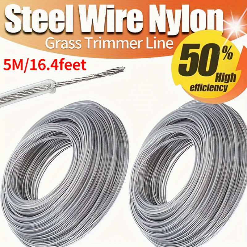 2pcs of durable 3.0mm diameter steel wire nylon grass trimmer line, 15m in length. Ideal for replacing lawn mower spools and cutting grass with brush cutters. A must-have gardening tool.