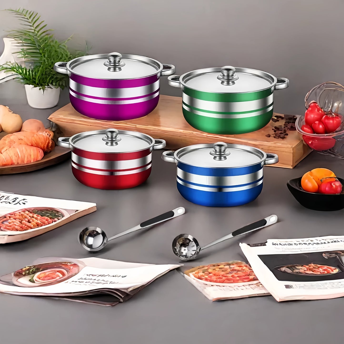 Stainless Steel Cookware Set - 10 Pieces with Lids, Versatile Kitchen Pots, Sturdy Stockpot and Saucepan Combo, Must-Have Cooking Essentials for the Home