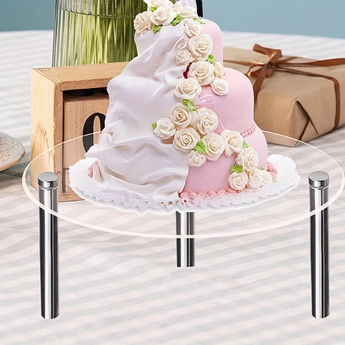 Elegant Transparent Acrylic 3-Tier Cake Stand with Sturdy Metal Poles - Perfect for Weddings, Birthdays, and Christmas! Versatile Cupcake and Cake Display Rack for Party Decor and Kitchen Use, Includes Cake Decorating Supplies