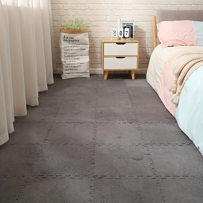 Soft and comfortable interlocking carpet tiles set of 10 - These washable puzzle floor mats can be cut to fit any room in your home, including the bedroom, living room, kitchen, and bathroom. Each tile measures 29.97cm square.