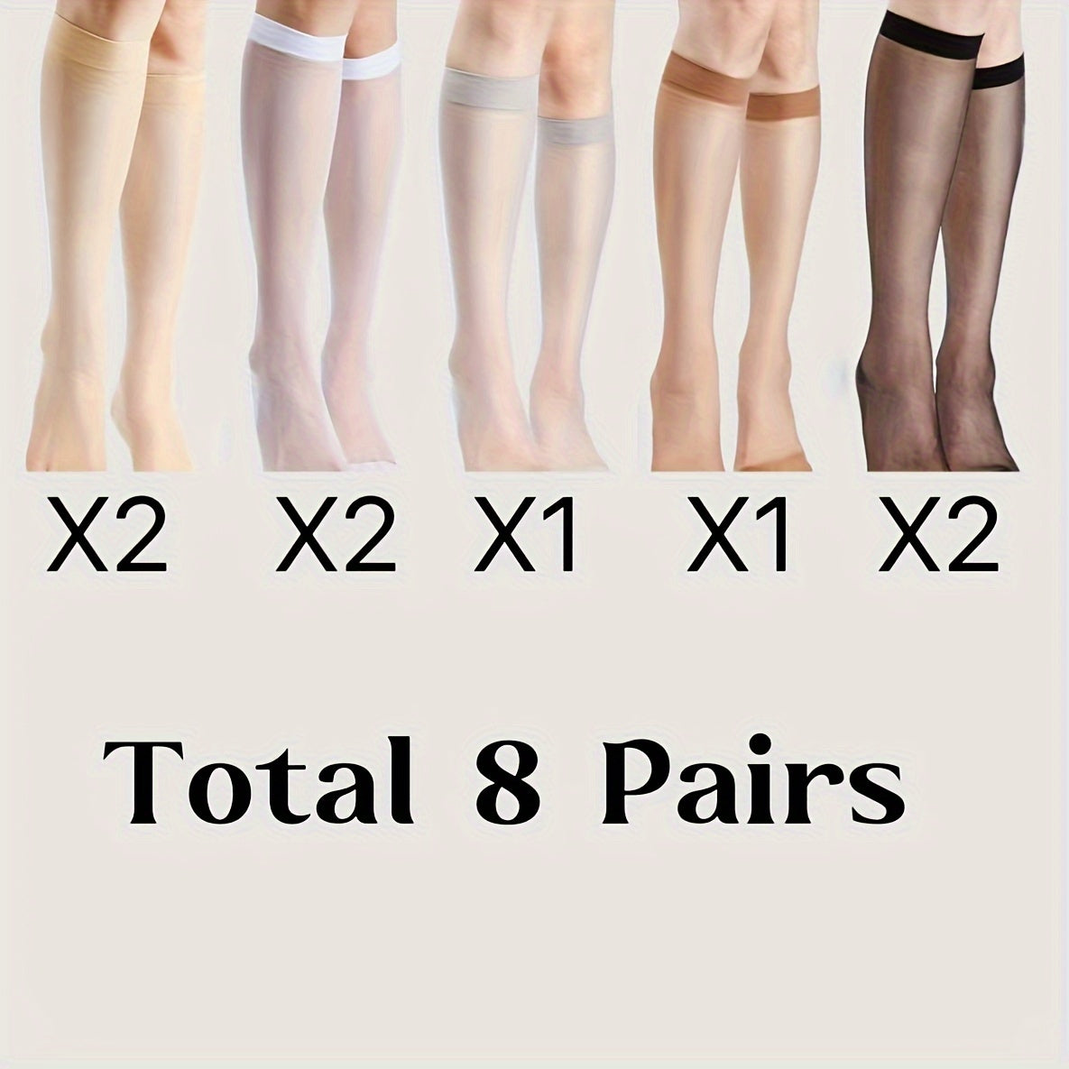 Six pairs of plus size women's casual calf socks, solid color anti-hook summer thin stretchy knee-high socks.