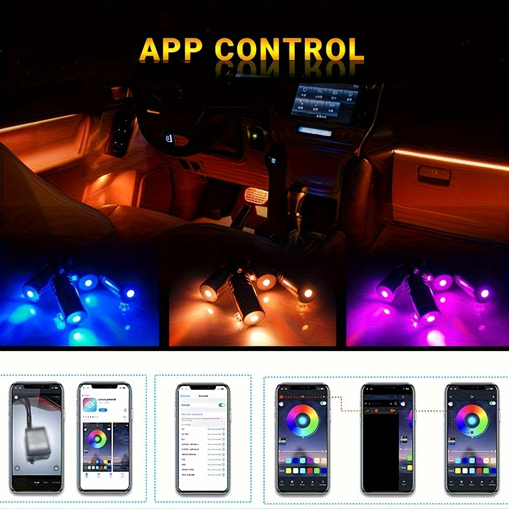 16m RGB LED Car Interior Strip Lights with 16 million colors, wireless app control, music sync lighting, and 6m fiber optic kit.