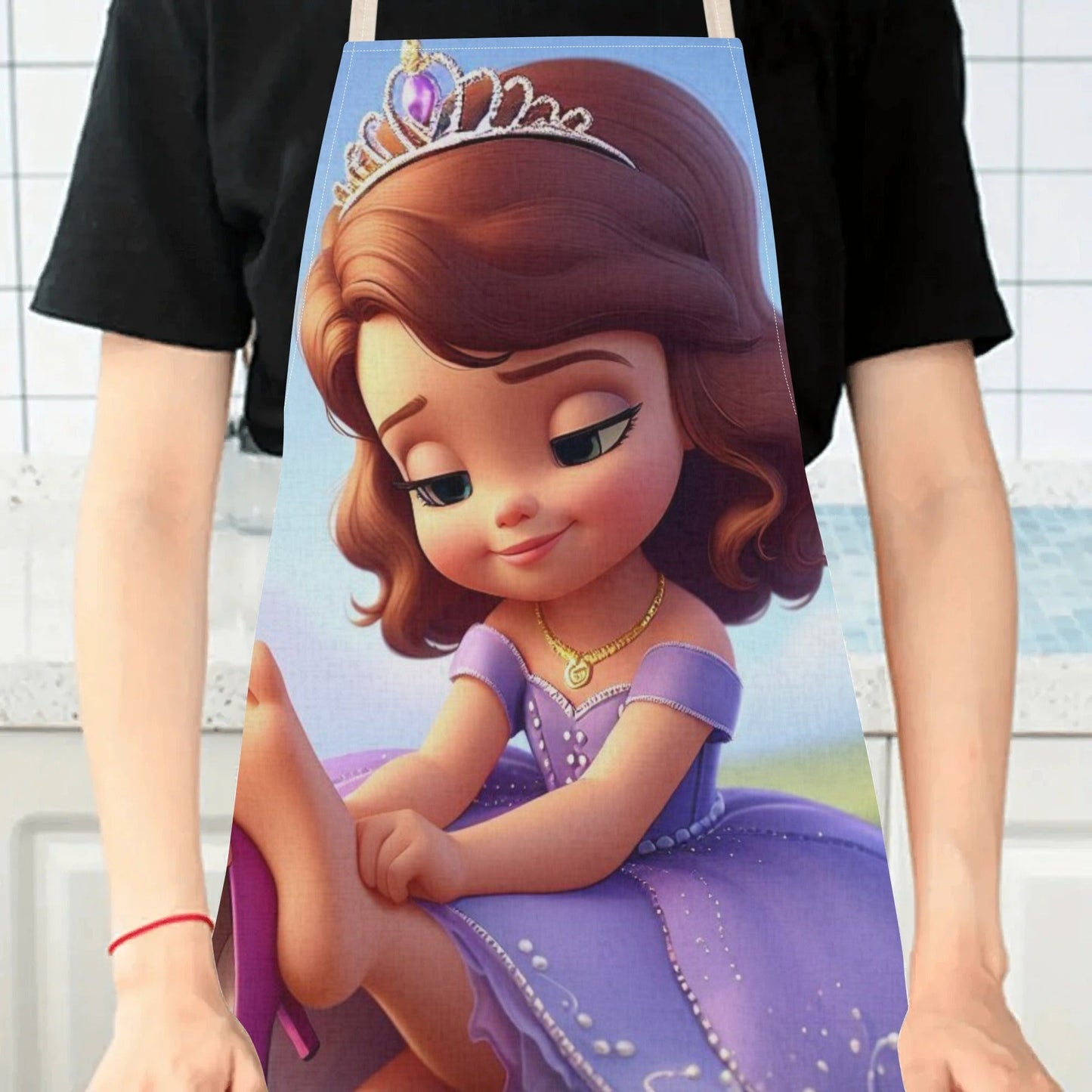 Durable Polyester Disney Elsa Waterproof Apron featuring a Vibrant Cartoon Princess Design - Perfect for Home, Restaurants, Cafes & More - Stylish and Simple Flower Pattern Included