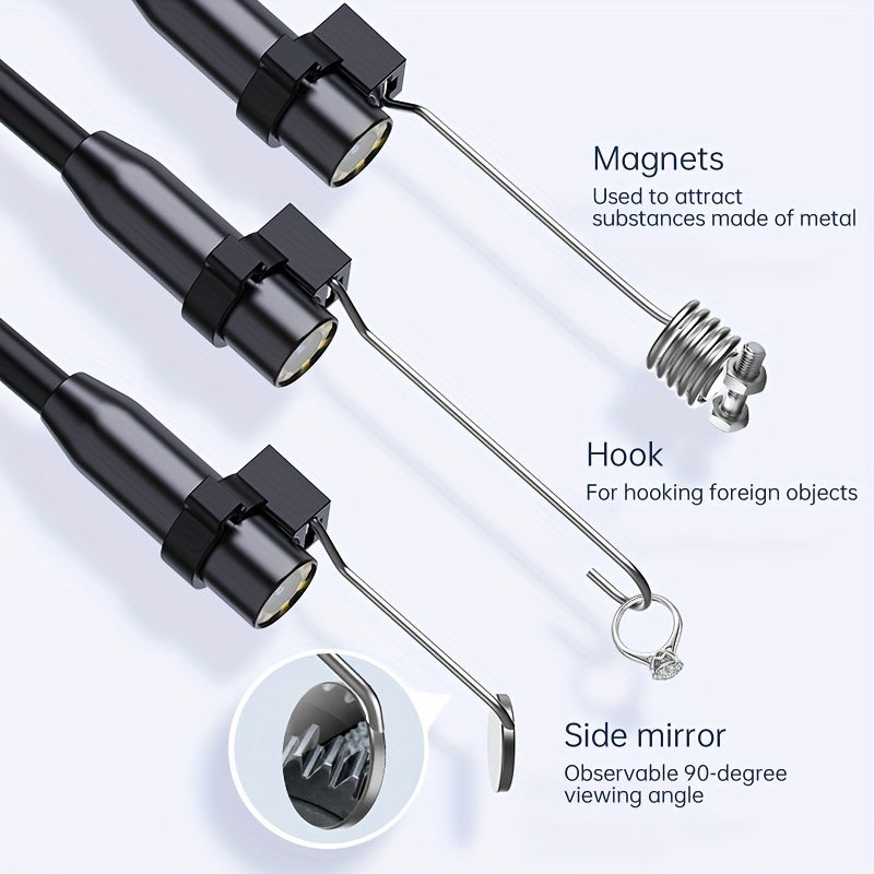 INSKAM Sanoat Endoskopi: 8mm raqamli boroskop, 4.3" IPS displey, 8 LED chiroq va avtomobil ta'miri, quvurlar va uy tekshiruvi uchun yarim qattiq kabel.