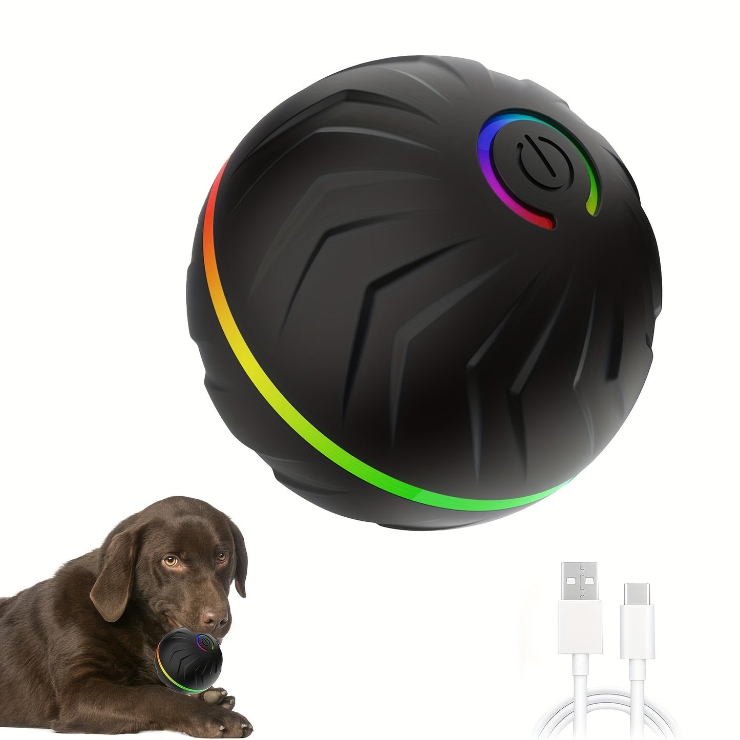 1 upgraded large pet jumping ball in striped silicone, USB rechargeable with LED lights, precise movement for all breed sizes.