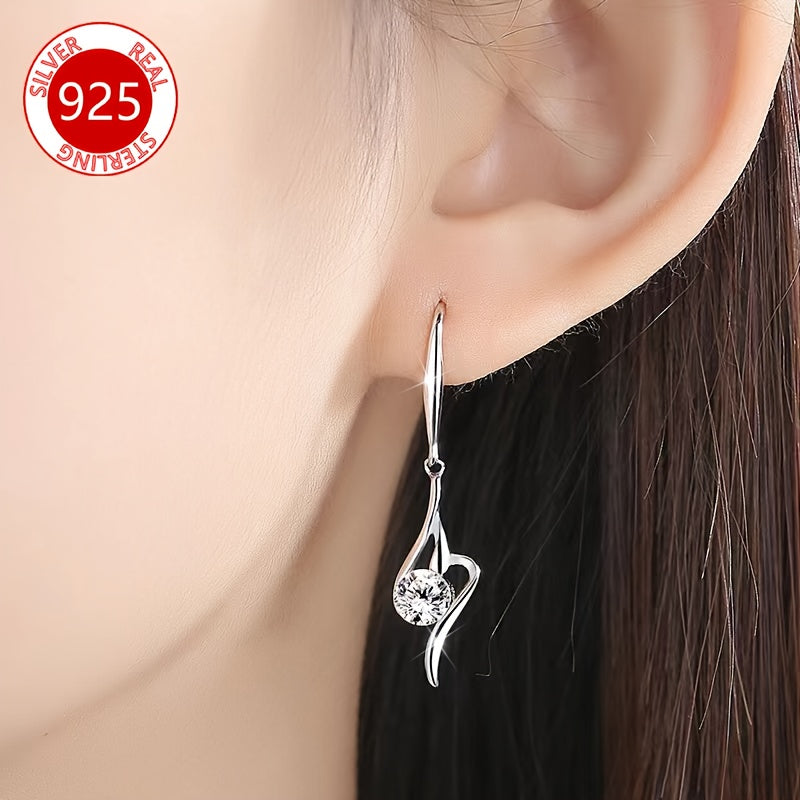 Elegant 925 Sterling Silver Dangle Earrings featuring Stunning Clear Zirconia Stones - Ideal for Any Occasion, from Casual to Formal.