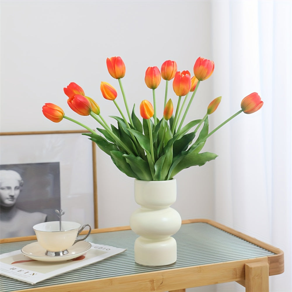 15pcs Real Touch Artificial Tulip Bouquet - Ideal for weddings, engagements, home, and garden decor. Vase not included.