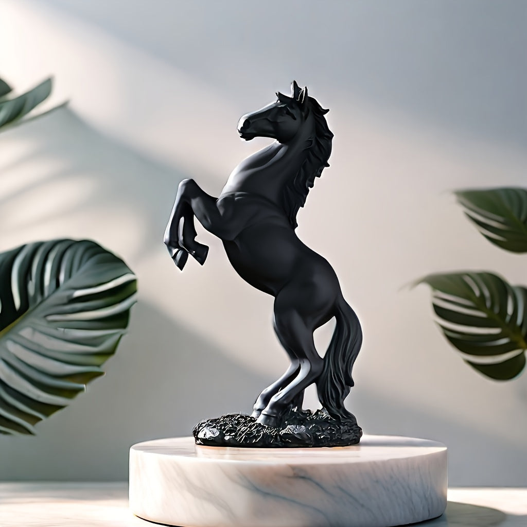 Resin horse statue in black & copper, 30.48cm x 14.0cm x 7.98cm - perfect for home, office, or cafe decor and ideal for bookshelf or living room display.