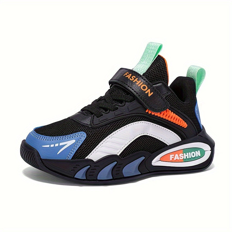 Breathable mesh sneakers for boys with hook-and-loop closure, suitable for all seasons.