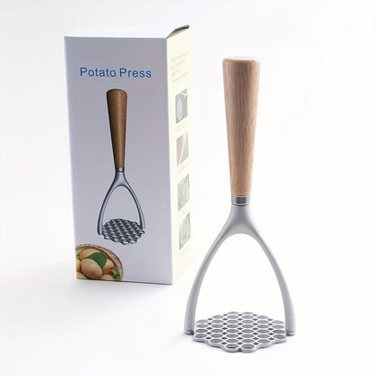 [Bestseller] High-Quality Potato Masher made from Premium Aluminum Alloy with Wooden Handle - Sturdy Kitchen Utensil for Flawless Mashed Potatoes & Pumpkins, Easy-to-Hold Grip