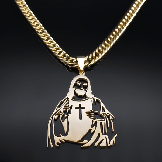 Men and women can rock the hip hop religious symbol cross pendant necklace, featuring 18K golden plated stainless steel. This piece is made without any mosaic material, perfect for everyday fashion. It also makes a great Thanksgiving gift and can be worn