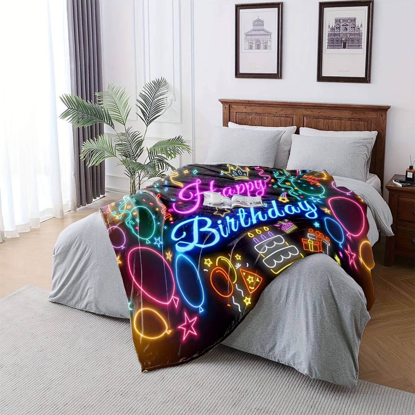 Flannel Throw Blanket for a Joyful Birthday - Featuring a Modern Design, Digital Knitted Print, Multi-functional Lightweight Throw for Couch, Bed, Work, Trips - Perfect All-Season Present, Made with 100% Polyester for Warmth and Comfort.