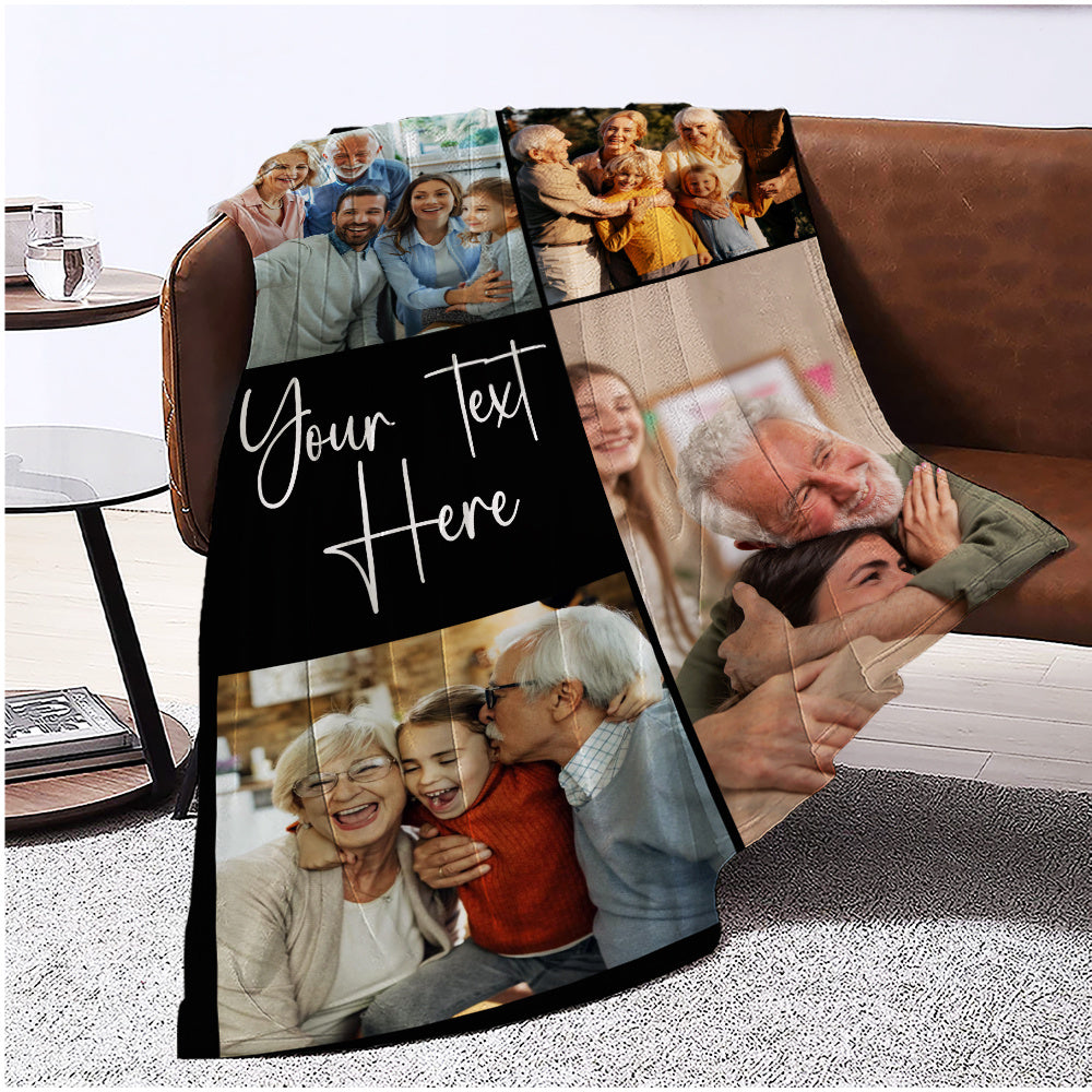 Create Lasting Family Memories with a Custom Flannel Throw Blanket - Add Your Own Photo & Message, Soft & Warm for Couch, Bed, or Travel - Ideal Gift for Loved Ones, Personalize with Four Square Photos, Great for Birthdays, Holidays, or Relaxing in an