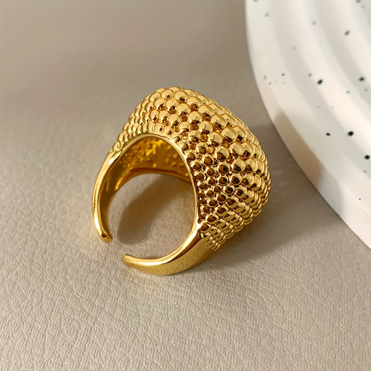 Stylish Retro Hollow Ball Bead Ring - Wide Band with Vintage Charm, Adjustable Open Design for Any Occasion, Bold and Unique Cold Style, Fashionable Finger Ring