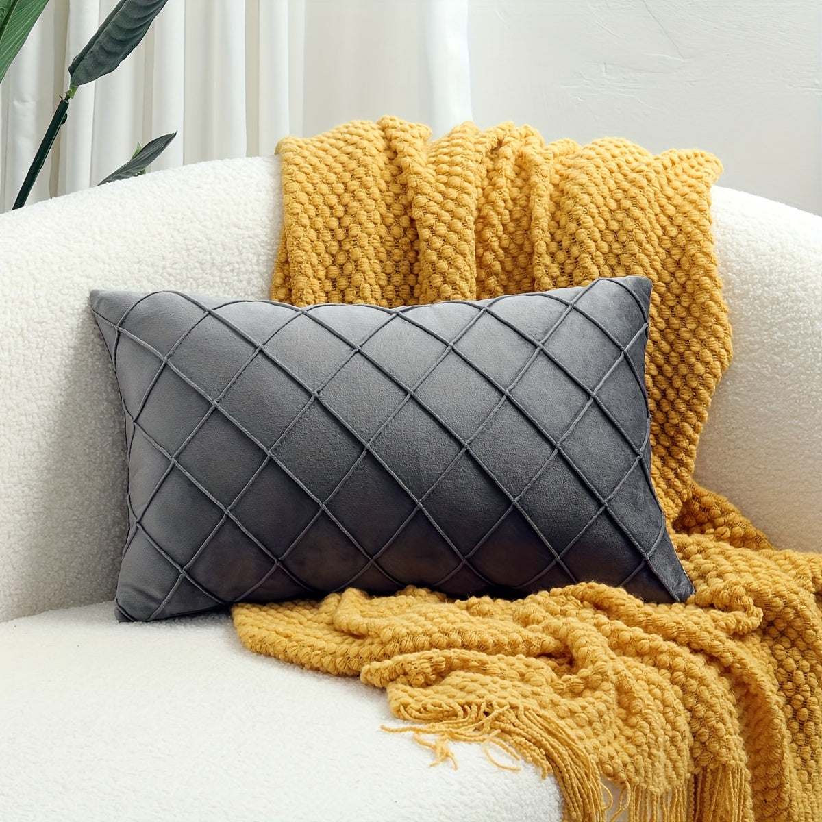 Modern Argyle Throw Pillow Case made of polyester velvet for soft, comfortable home, office, living room, and sofa décor (Pillow core not included).