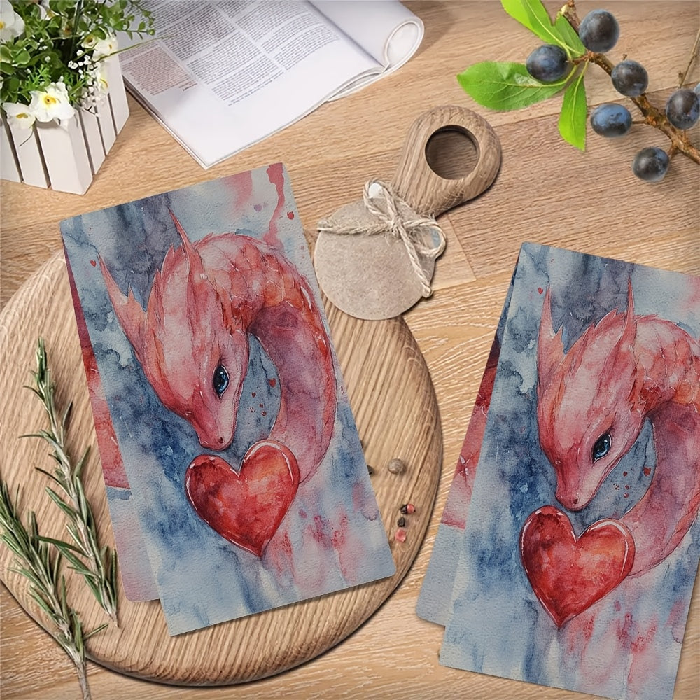 This bundle includes two ultra-soft kitchen towels that are ideal for Valentine's Day. They are highly absorbent, making them perfect for both dishes and hands. These towels are also suitable for holiday decoration and can be easily cleaned in the