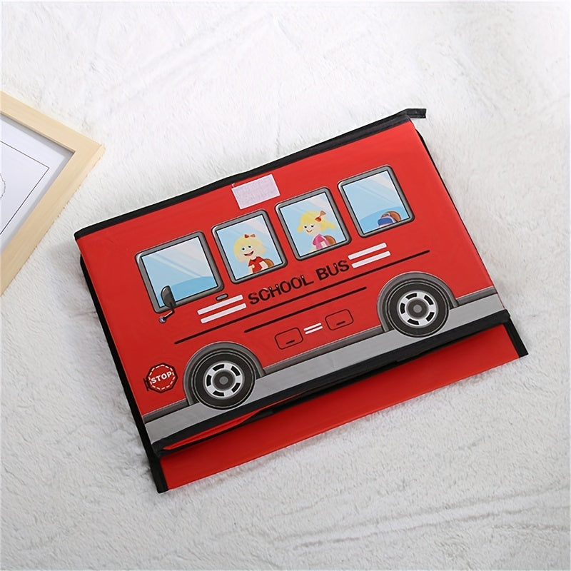 1pc Cartoon Car Storage Box that can be folded and used for office, dormitory, and home storage. It is waterproof and moisture-proof, suitable for storing students' tools, snacks, and