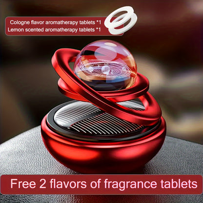 Solar-powered rotating car air freshener with original scented perfume for decoration and aromatreatment in car interiors, suitable for both men and women.