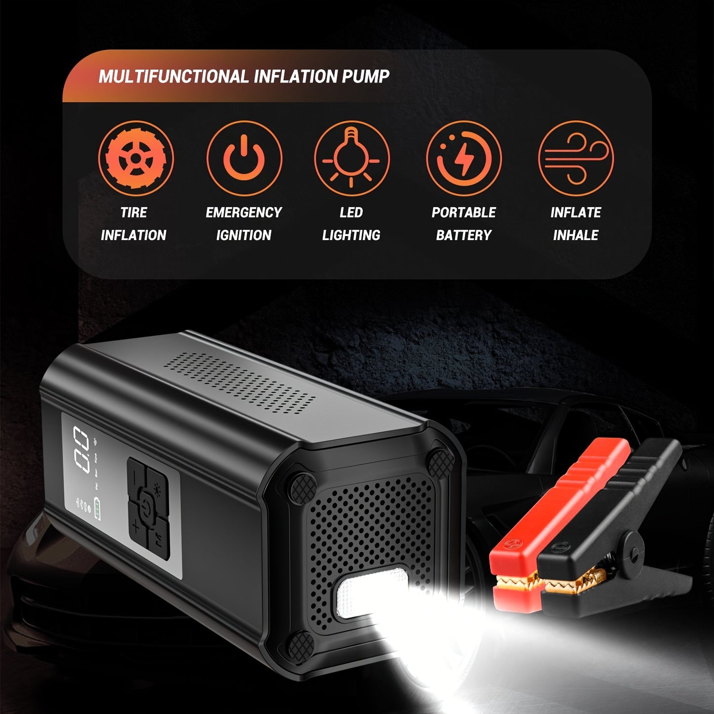 12V Air Compressor & Car Jump Starter with 10,000mAh Power Bank