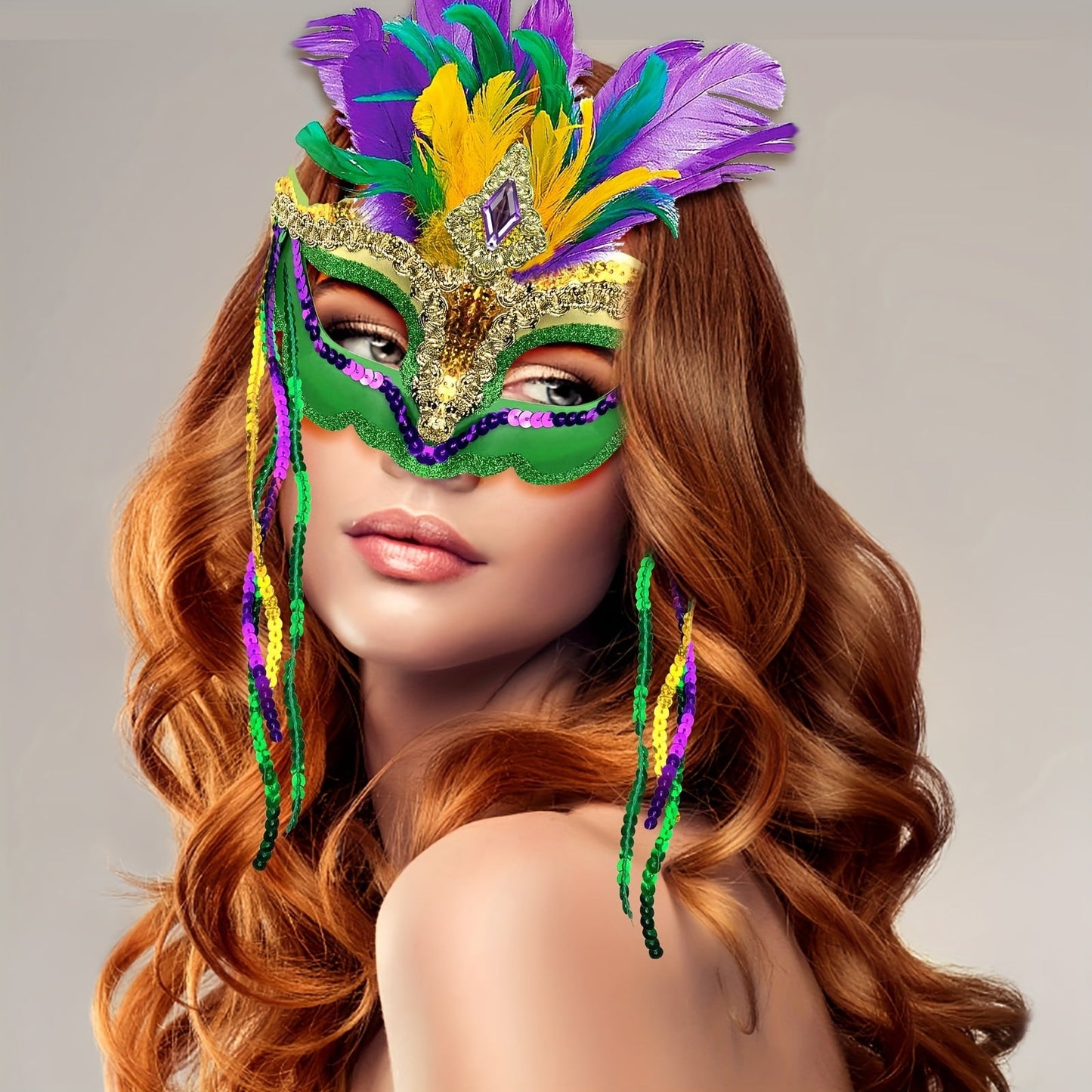 1 piece of Mardi Gras Mask with Feathers for Women, perfect for Masquerade parties, Halloween, Mardi Gras, Cosplay costumes, and Venetian themed events.