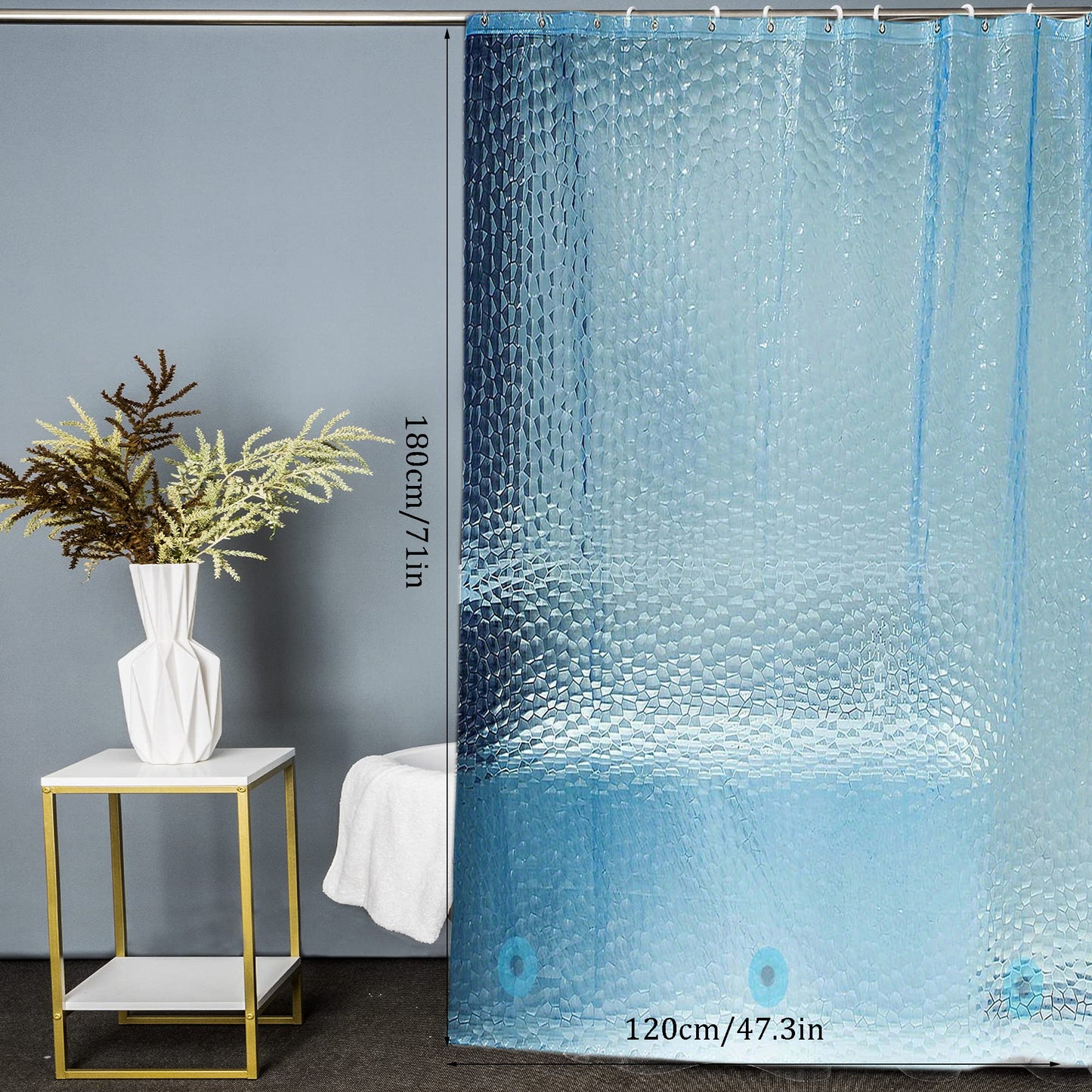 Waterproof 3D Pebble Pattern Shower Liner in Blue - 72x72 Inch for Bathroom Decoration