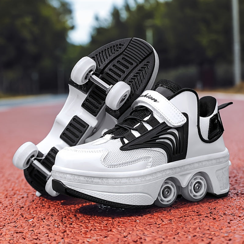 Boy's trendy skate shoes with detachable wheels and non-slip fastener