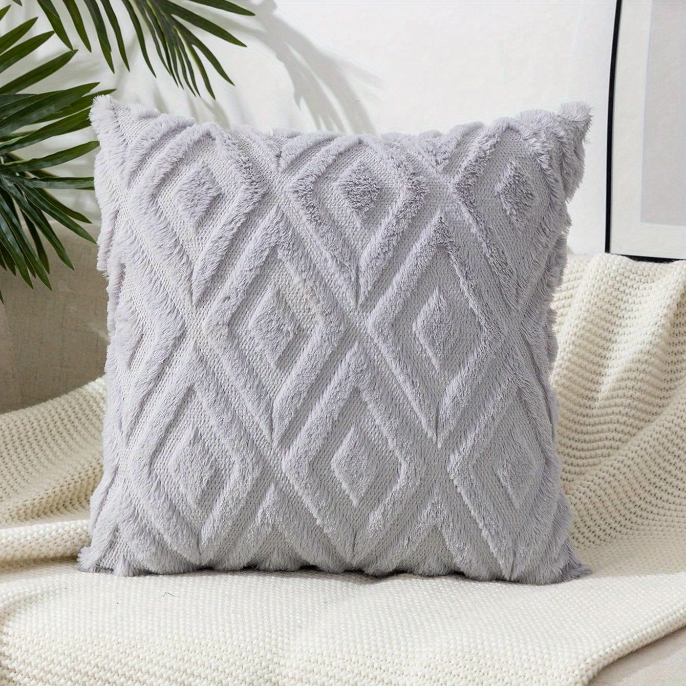 Plush quilted embroidered throw pillow covers for various room and car decor.