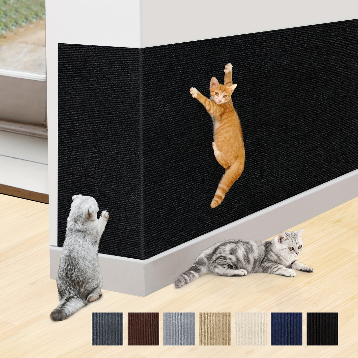 Durable cat scratching mat made of long-lasting polyester, easy to install and customizable for furniture protection and claw care.