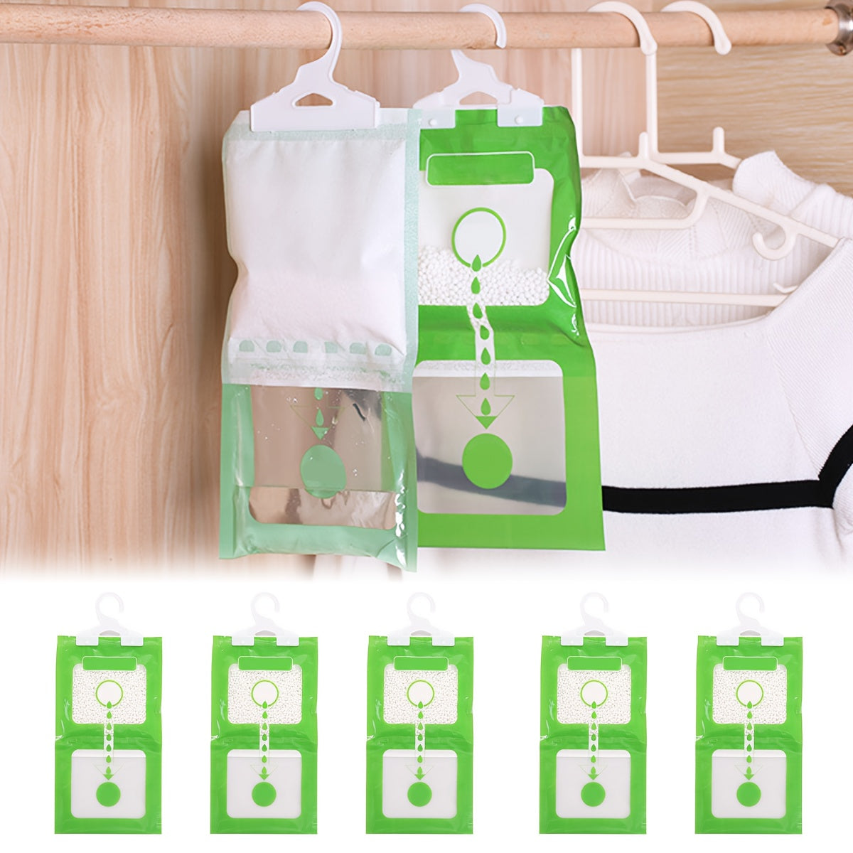 Moisture Absorber Bags for Closets - 1/3/5 Pack, Dehumidifier Packets for Home Wardrobe, Easy to Hang with Visible Effects.