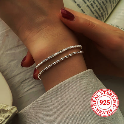 S925 Sterling Silver Double Layer Bracelet with March Birthstone, Elegant Glitter Design, Perfect for Everyday and Holiday Wear, a Timeless Luxury Accessory for Any Season.