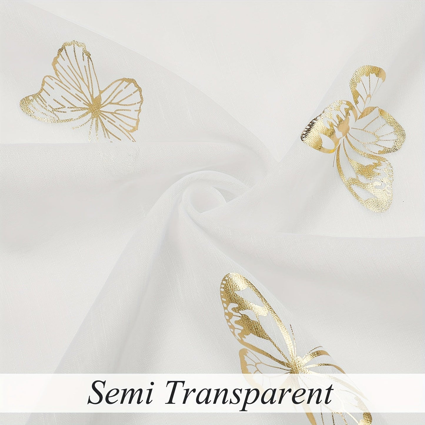 Two pieces of beautiful golden butterfly natural translucent curtains, perfect for adding a flowy and romantic touch to any bedroom or living room. These curtains come in 63, 84, or 95 inches, and feature a linen texture with a bamboo festival yarn