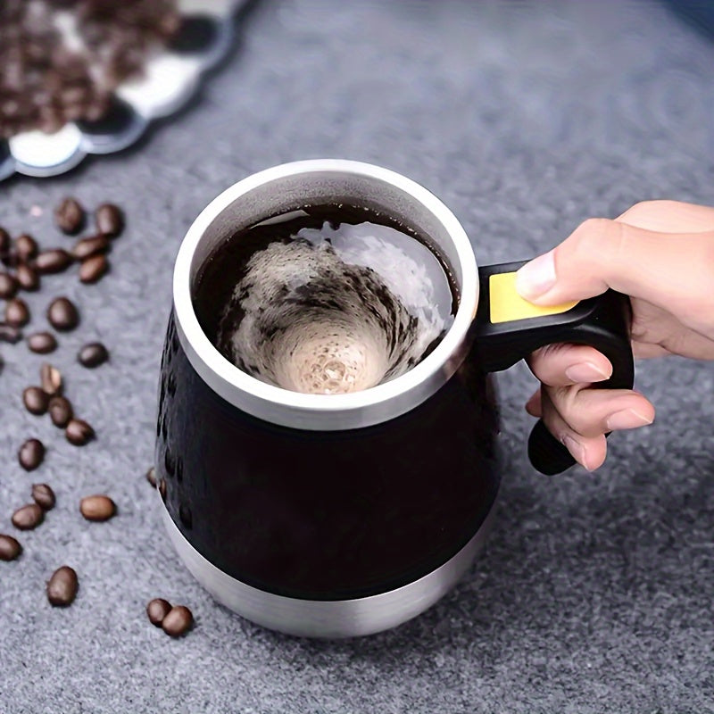 Two self-stirring magnetic cup blenders with anti-corrosion thermos cup and cylindrical design for coffee, tea, and smoothies.