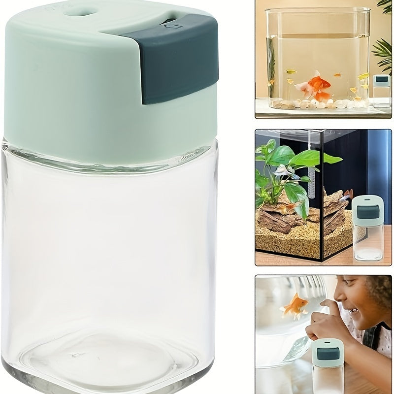 Precision fish feeding bottle with moisture-proof design and non-automatic dispenser for accurate portion control, ideal for feeding fish in aquariums.