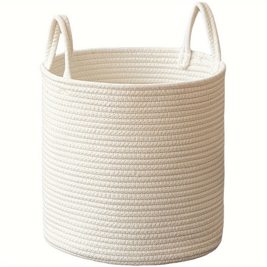 Round Fabric Storage Bin with Handles - Multipurpose Woven Laundry Basket for Clothing, Toys & Household Items - Ideal for Organizing Bedroom, Bathroom, Office & Dorm Rooms