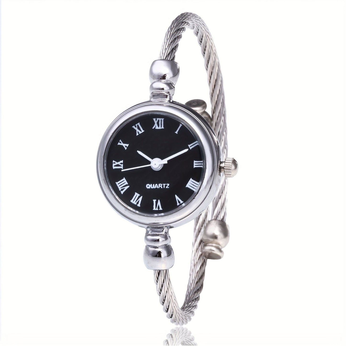 Trendy Women's Quartz Bracelet Watch with Roman Numeral Markings and Stainless Steel Wire Strap, Zinc Alloy Case, Circular Dial - Not Suitable for Water Use.