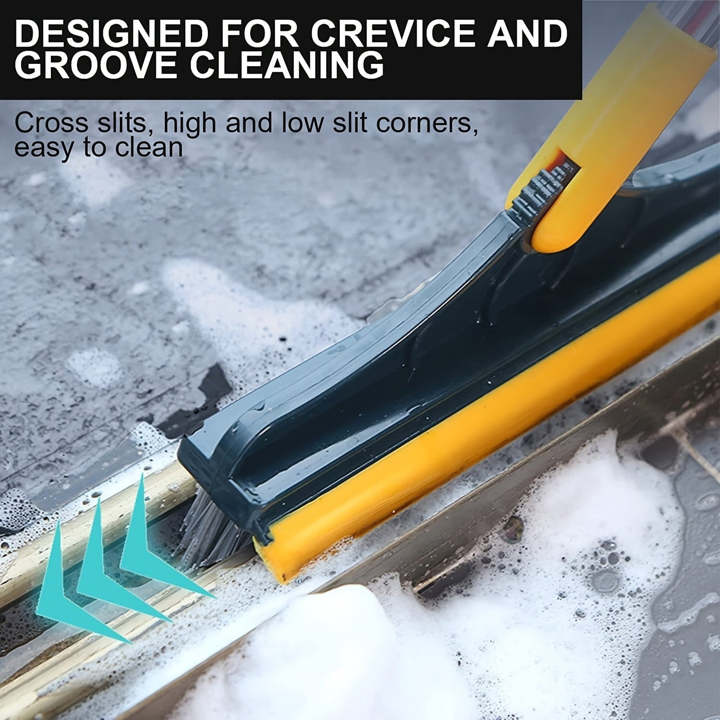 No electricity required! This 2-in-1 Multi-Surface Cleaning Brush features a long handle, 120° rotating scrubber, and squeegee. It is made of reusable plastic and metal, with a medium firmness for effective cleaning. Perfect for use in the bathroom