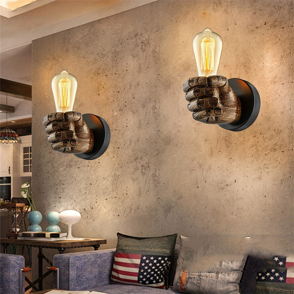 1 piece of Industrial Style Wall Lamp in the shape of a left and right hand fist made of resin, with E26 socket, perfect for celebrating Eid Al-Adha.