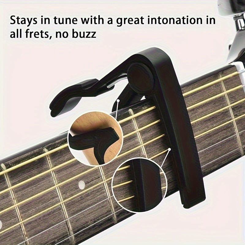 Buzz-Free Guitar Tuner Clip with Quick Release, 6 Colorful Picks & Capo – Durable Aluminum Alloy, LCD Display for Acoustic Guitar, Bass, Violin, and Ukulele