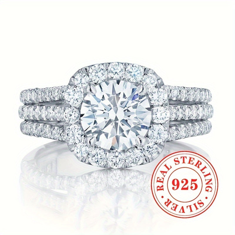 This elegant engagement ring features a timeless 4-prong setting with sparkling zirconia stones, crafted from 7.3 grams of pure S925 silver. Ideal for a romantic wedding banquet, this high-end ring is a stunning piece of jewelry for any lady.