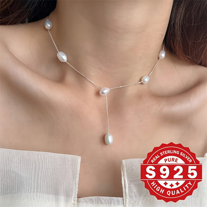 This stylish Y-shaped pearl necklace is crafted with S925 sterling silver and features an 8mm shell bead inlay. The Y shape design is trendy and flexible, perfect for everyday wear. It also makes a thoughtful gift for moms and wives. This necklace is