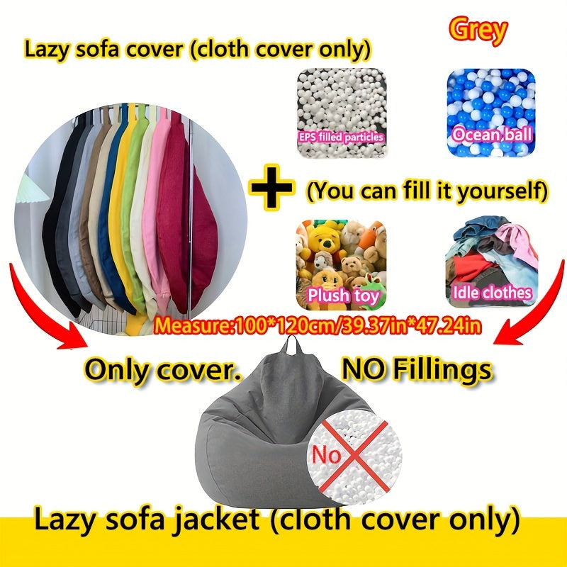 A soft and cozy bean bag chair, perfect for lounging in a reading nook or taking with you on camping trips. This portable lazy sofa features a space-saving design and can be used for multiple purposes. The machine-washable one-piece fabric construction