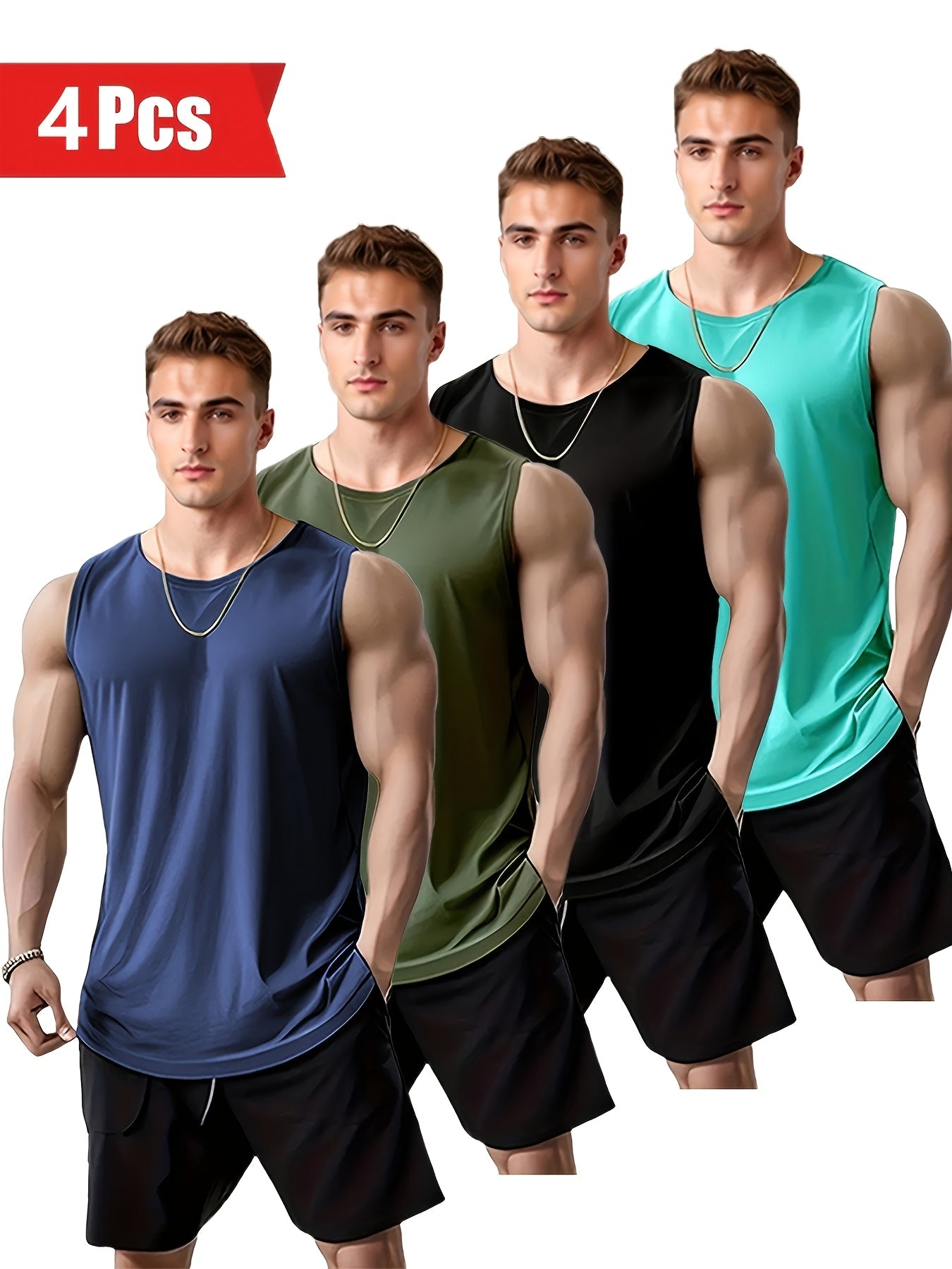 Set of 4 Men's Quick-Dry Athletic Tank Tops - Ideal for Running & Training