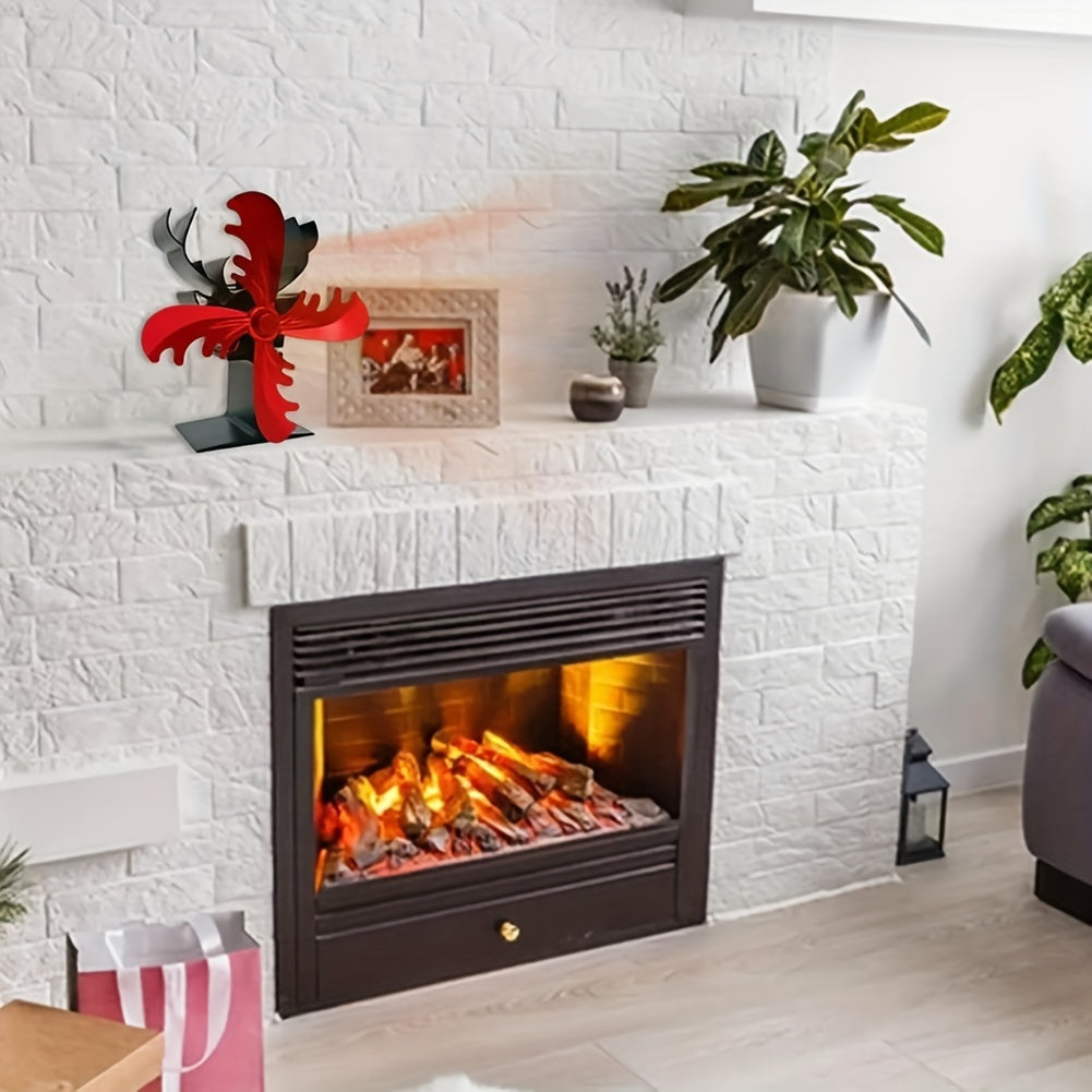 Efficiently distribute heat with the Christmas Reindeer 4-Blade Fireplace Fan, a portable mini heater perfect for winter home use.